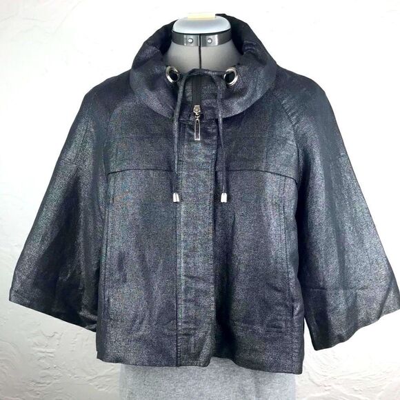 Sandro Sportswear Dark Gray Metallic Zip Up Short Sleeve Jacket - Picture 2 of 16